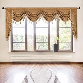 ELKCA Thick Chenille Window Curtains Valance for Living Room Bronze Luxury Waterfall Valance for Bedroom,Rod Pocket, W118 inches, 1 Panel
