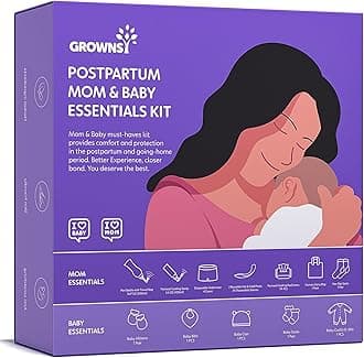 Grownsy Postpartum Mom & Baby Essential Kits, Postpartum Recovery Kit for Labor &Delivery with Hospital Essentials for Women After Birth with PERI Bottle, Herbal Cooling Spray, Herbal Cooling Liner