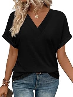 WIHOLL Womens Summer Tops Short Dolman Sleeve Shirts 2026 Fashion V Neck Outfits Clothes