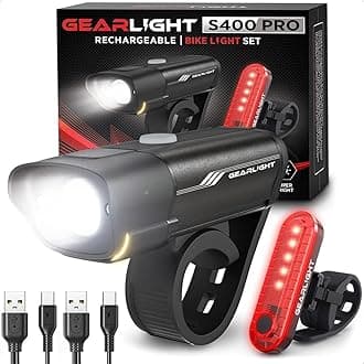 GearLight S400 Rechargeable Bike Light Set - Night Riding Accessories - White Elephant Stocking Stuffer for Men