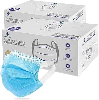 - Careview 3 Ply Disposable Face Mask Box with FABRIC Earloop and built in Nose Pin (Pack of 100, BLUE)