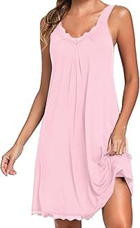 Uniexcosm Women's Nightdresses Sleeveless Nighties Cotton Lace Nightgown V Neck Chemise Sexy Negligee for Ladies Nightshirts Nightwear Loose Plus Size Jersey Lingerie