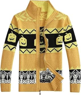 Men's Cardigan Sweaters Stand Collar Cable Thick Knitted Full Zip Sweater with Pattern