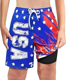 Boys Swim Trunks Bathing Suit Youth Teen Boys Swimming Trunks with Compression Liner Kids Swimsuit Board Shorts 7-16