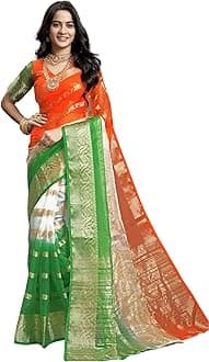 Satrani Women'S Organza Jacquard Border Saree With Unstitched Blouse Piece