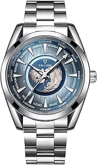 Men Luxury Automatic Mechanical Watch Earth Luminous Pointer Waterproof Sports Stainless Steel/Leather Watches