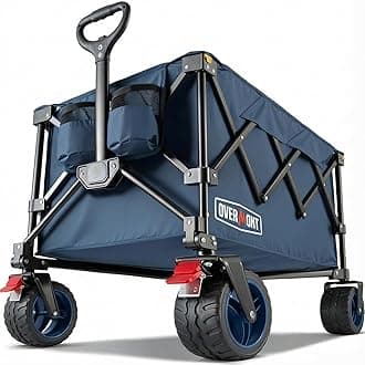 Overmont 200L Folding Festival Trolley on Wheels – 150kg heavy duty Portable Camping Cart, beach wagon with Adjustable Handle & Wide Wheels for Garden, Picnic, Outdoor, Fishing, Shopping –Blue