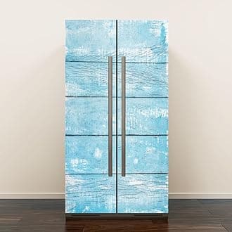 Self Adhesive Vinyl Refrigerator Wrap Set Wooden Plank Blue sea Color Door Mural Removable Fridge Sticker Peel and Stick Decal Rustic Kitchen Decor, Style 3