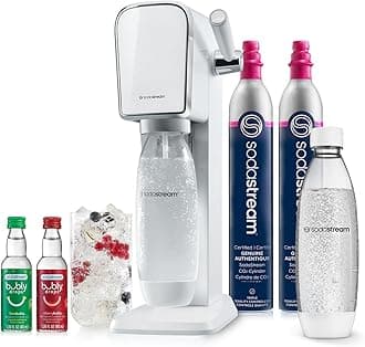 Art Sparkling Water Maker Bundle (White), with CO2, Dishwasher Safe Bottles, and Bubly Drops Flavors