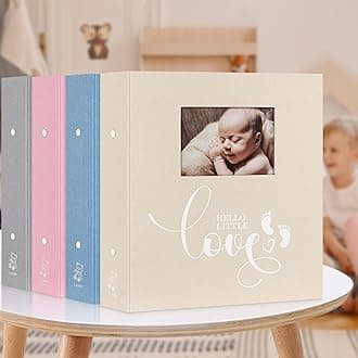 Lanpn Baby Photo Album 4x6 600 Pockets, Linen Cover Ultrasound Album, Sonogram Picture Album, Newborn Bebe Memory Book Photobook with Front Window, Gift for Boy Girl Baby Shower Birthday Grey