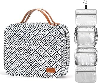 Hanging Travel Toiletry Bag,Large Capacity Cosmetic Travel Toiletry Organizer for Women with 4 Compartments & 1 Sturdy Hook,Perfect for Travel/ Daily Use/ Christmas (Plaid)