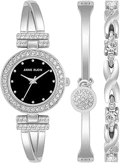 Women's Premium Crystal Accented Bangle Watch and Bracelet Set