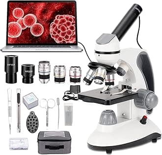 40X-2000X Compound monocular Microscope with Microscope Slide Set, Cell Phone Adapter, Dual LED Illumination Powerful School Home Education biomicroscope， 2MP USB Camera……