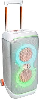 PartyBox Stage 320 - Portable Party Speaker with Telescopic Handle & Wide, Sturdy Wheels, Powerful JBL Pro Sound, Futuristic lightshow, Up to 18 Hours of Play time, Splash Proof (White)