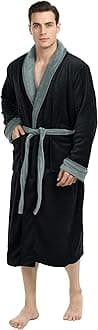 Luxurious Mens Shawl Collar Fleece Bathrobe Spa Robe