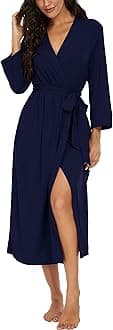 VINTATRE Women Kimono Robes Lightweight Robe Knit Bathrobe Soft Sleepwear V-Neck Ladies Casual Pajamas Knit Pajamas Navy Blue-Medium