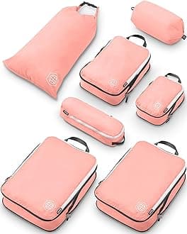 Large Compression Packing Cubes for Travel-Packing Cube Luggage Organizers 7 Piece Set for Checked Luggage-Ultralight, Expandable/Compression Bags by TRIPPED Travel Gear (Dusty Rose)