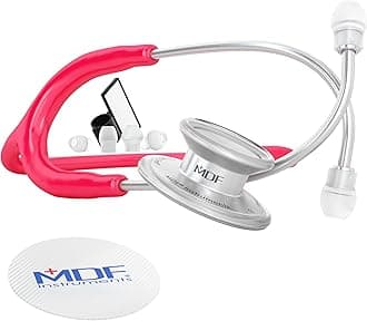 MDF MD One Stainless Steel Stethoscope, Adult, Raspberry Tube, Silver Chestpieces-Headset, MDF77723