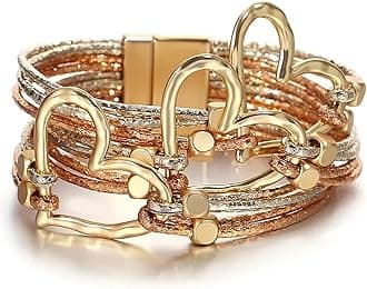 Fesciory Leather Wrap Bracelets for Women, Boho Leopard Multi-Layer Crystal Beads Cuff Bracelet Jewelry