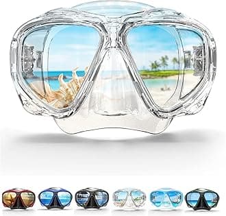 Adult Scuba Mask, Dive Mask Anti Fog Snorkeling Scuba Diving Glasses, Great Seal Free Diving Tempered Glass Mask Goggles