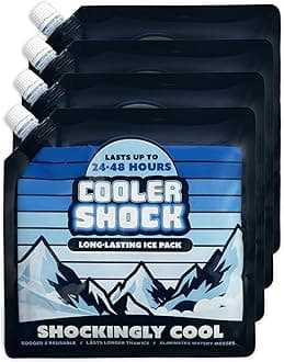 Cooler Shock Reusable Ice Packs (Set ofÃ‚ 4) - Long Lasting Cold Freezer Packs for Large Coolers & Lunch Bags - Compress for Knee Injuries, Back Pain Relief, Post-Surgery Accessories