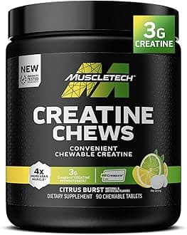 Creatine Chews | Creapure Monohydrate Supplement for Muscle Recovery, Muscle Builder & Energy Boost | Pre Workout Supplement for Men & Women | Citrus Birst | 90 chewable Tablets