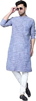 LATEST CHIKAN Men's Cotton Regular Textured Long Kurta Full Sleeves - Casual Ethnic Wear