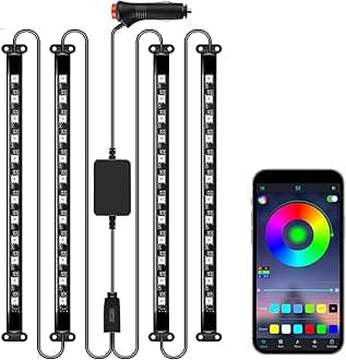 LivTee Accent Interior Car Lights, Smart Car Interior Lights with App Control, RGB LED Lights with Music Mode and DIY Mode, 2 Lines Design LED Lights for Cars with 12V Cigarette Lighter Adapter
