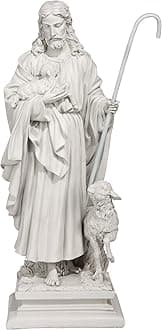 Design Toscano EU1785 Jesus The Good Shepherd Religious Garden Statue, 12 Inches Wide, 8 Inches Deep, 28 Inches High, Antique Stone Finish