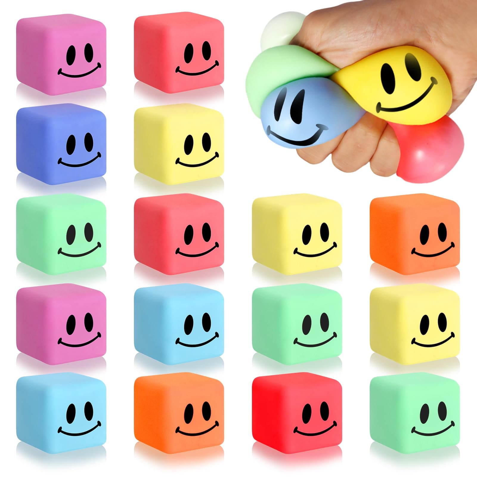 16 Pack Mini Slow Rising Stress Cube, Square Fidget Ice Cube Stress Balls, Stretchy Fidget Toy for Anxiety Stress Relief, Classroom Prize Cube Squishies for Adults Kids Children Teens Party Favors