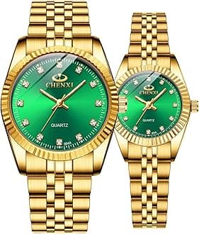 Couple Watches Swiss Brand Golden Watch Men Women Stainless Steel Waterproof Quartz Watch…