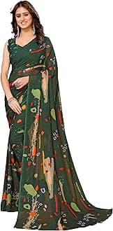 YashikaWomen's Trendy Printed Georgette Purple Color Saree with Blouse Material