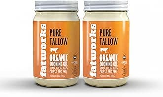 - Fatworks Organic Grass-Fed Beef Tallow, Certified Organic Non-Gmo Pasture-Raised Beef Tallow, sourced from several small family ranchers, KETO friendly, exclusive to Fatworks, 14 oz.