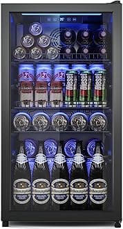 Tehanld Beverage Fridge, 130 Can Mini Fridge With Glass Door, Beverage Cooler Refrigerator, Wine Drink Beer Cooler, Adjustable Shelves & Digital Temperature Display