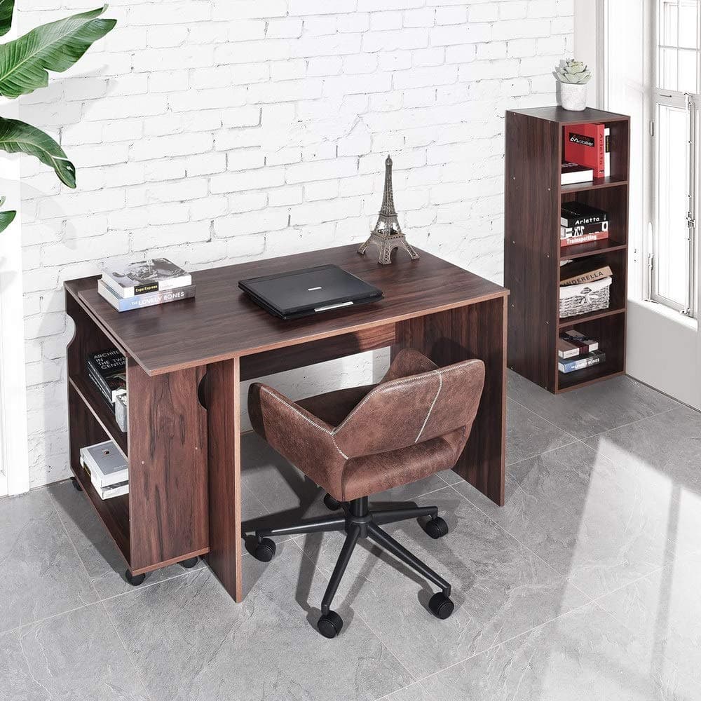 Symylife Computer Desk Modern PC Laptop Table Study Home Office Desk with Extra Shelf and Four Castor