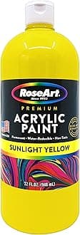 RoseArt Acrylic Paint Sunlight Yellow 32oz Bottle, Acrylic Paint for School Projects, Arts & Crafts, Drawing & Painting