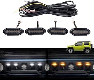 Autorder Compatible with LED Grille Lights Suzuki Jimny 2018-2022 2023 2024 2025 JB64W JB74W Accessories Front Warning Bulbs with Amber/White Lights Decorative LED Lamps 4PCS