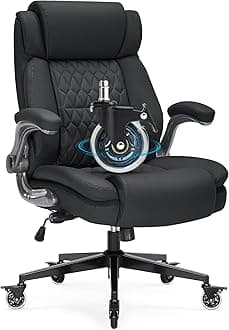 High Back Office Chair with Locking Wheels, Large Executive Desk Chair, Flip Arms Adjustable Lumbar Support, Ergonomic Synthetic Leather Computer Chair Prevents Cats Scratching, Thick Padded, Black