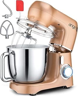 Mini Angel Stand Mixer,10-Speed 5.5QT Kitchen Electric Mixer with DIY Color Stickers,Tilt-Head Food Mixer with Dough Hook, Wire Whisk, Flat Beater, Stainless Steel Bowl (Champagne 1)