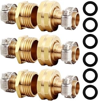 Solid Brass Garden Hose Repair Connector with Clamps Hose End Repair Kit,Fit for 3/4"Garden Hose Fitting,Male and Female Hose Fittings(3/4"-3 Set)