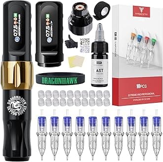 Dragonhawk Atom2 Tattoo Pen Machine Kit - Cordless & Corded Permanent Makeup Machine for Eyebrow Eyeliner Lip Liner - 2 Batteries, Lightweight 3.88oz, Professional & Beginner Friendly