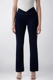 INKD Women's Flared Pull-on Jeans - Mid-Rise| Enzyme Wash | Slant Waistband | Jeans for Women (Available in Plus Sizes)