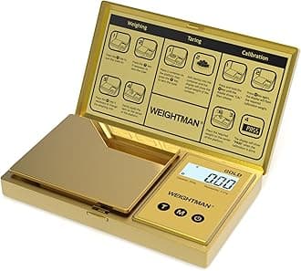 WEIGHTMAN Digital Scale Gram, 200g/0.01g Pocket Scale Gold Titanium Plating, LCD Backlit Display, Mini Jewelry Scale with 6 Units, Auto Off, Tare Function for Food, Coins, Battery Included