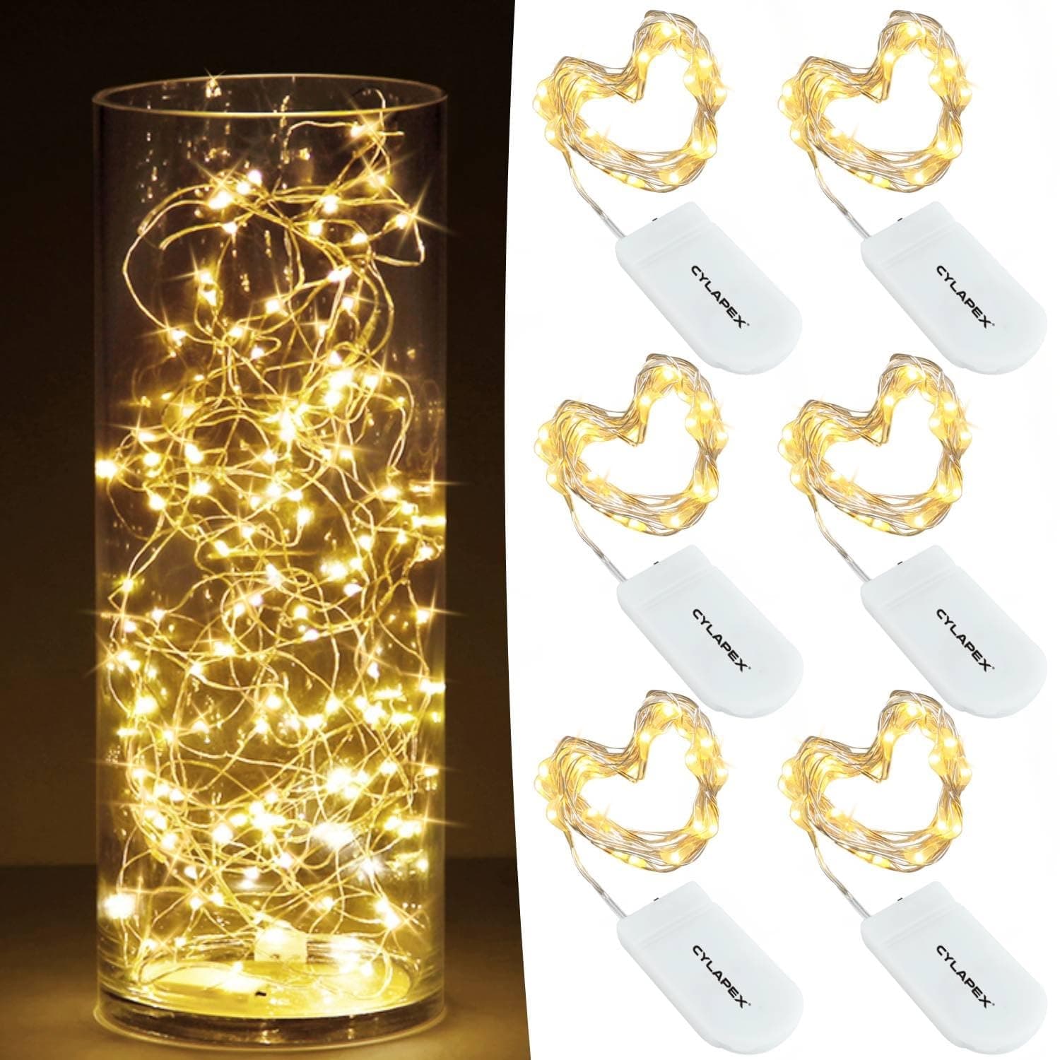 CYLAPEX 6 Pack Warm White Fairy Lights String Battery Operated Fairy Lights Firefly Lights LED Starry String Lights 7ft 20 LEDs Silvery Copper Wire for Christmas DIY Decoration Costume Wedding Party
