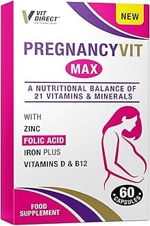 Pregnancy VIT Max Capsules - 60 Capsules - with Zinc, Folic Acid, Iron, Vitamin D & B12 - Contains 21 Vitamins & Minerals - Pregnancy Vitamins for Women - Reduces Tiredness & Fatigue