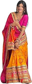 Women's Soft Dola Silk With Bhandhani With Colourful Embroidery Heavy Lace Saree With Blouse (Multicolor)