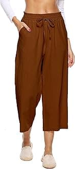 LNX Womens Linen Capri Pants Wide Leg High Waisted Drawstring Casual Cropped Pants with Pockets