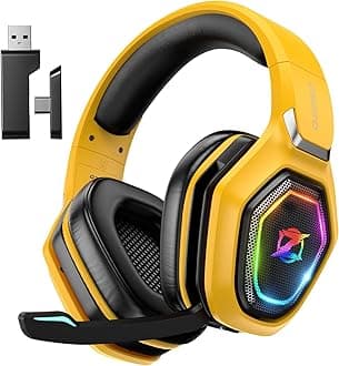 Ozeino Wireless Gaming Headsets for PC, Ps5, Ps4 - Lossless Audio USB-A & USB-C Gaming Headphones with Flip Mic, 30-Hr Battery Bluetooth Headset for Switch, Laptop, Mobile, Mac, Black-Yellow, OW810