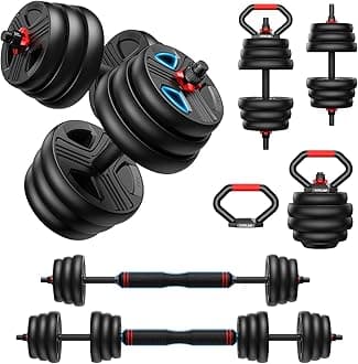 FITPLAM Adjustable dumbbell set,20/35/45/55/70/90lbs Free Weights set with upgraded nut, 5 in 1 Weight Set Used as Kettlebells, Barbell, Push up Stand, Fitness Exercise for Home Gym Suitable Men/Women