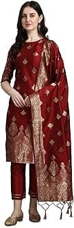 Women's Cotton Silk Jacquard Kurta Pant with Dupatta Set